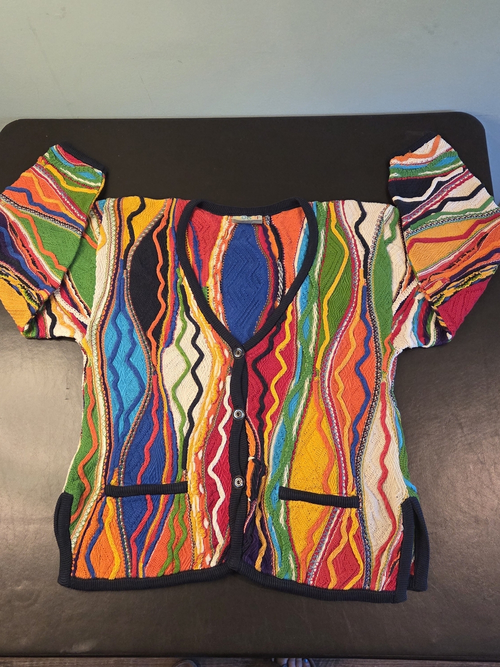 Vintage Coogi Australia Cardigan 100% Mercerised Cotton Multicolor Knit Size M - Picture 2 of 11
